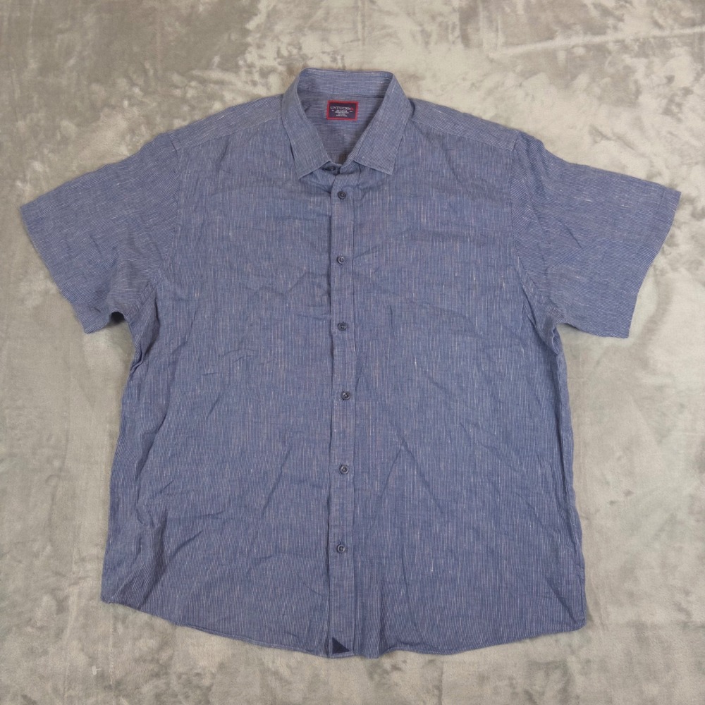 UNTUCKit Button Down Mens XX-Large Blue Linen Stripe Short Sleeve Shirt Casual